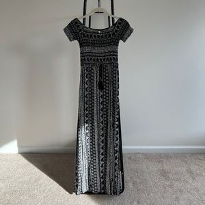 Xhilaration black and white smocked maxi dress size small